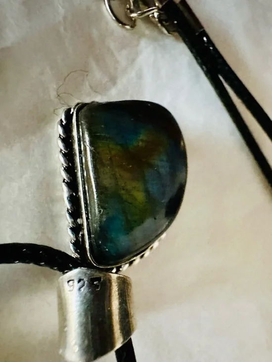 Labradorite Silver Plated Gemstone Pendant Necklace - Blue-Green Flash - Picture 5 of 8